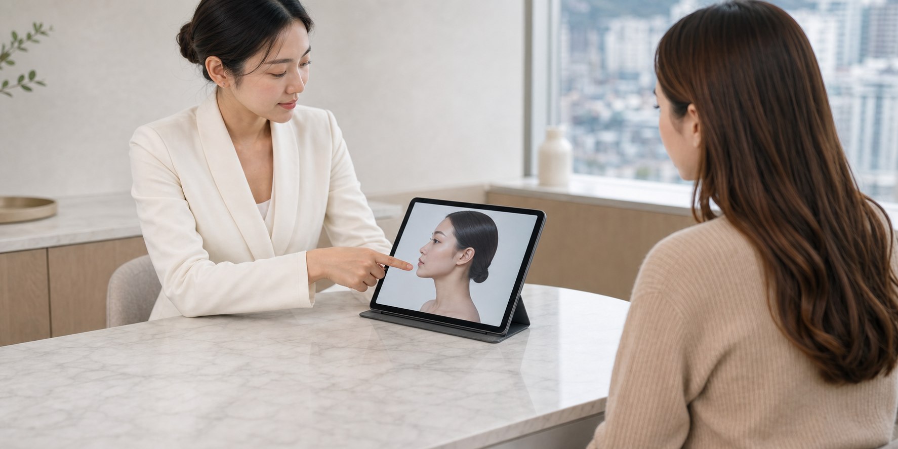 A consultation using a neutral facial planning reference